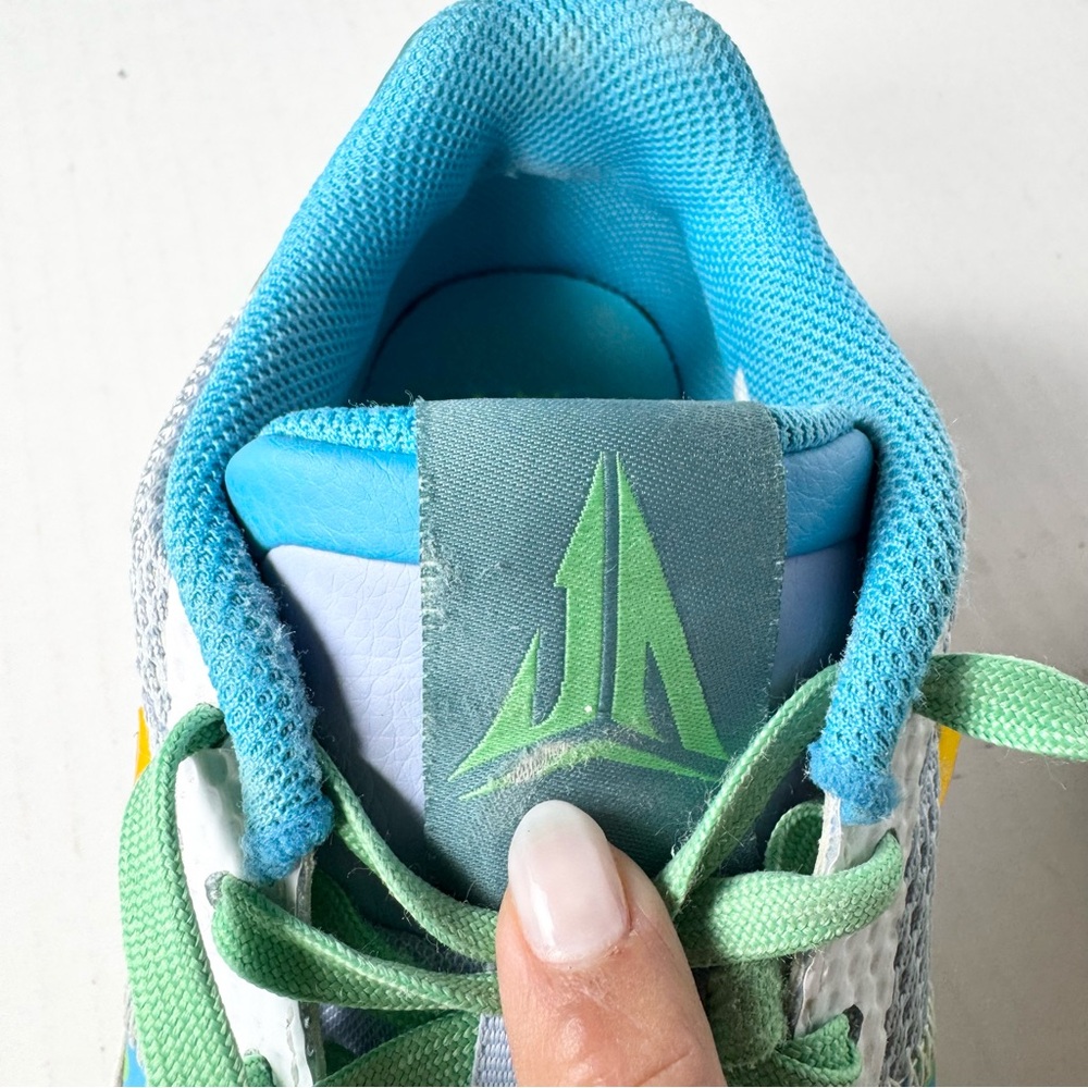 Nike Ja 1 GS Sundial Big Kids Basketball Sneaker, 5 Y/7 W blue yellow green - Picture 9 of 12